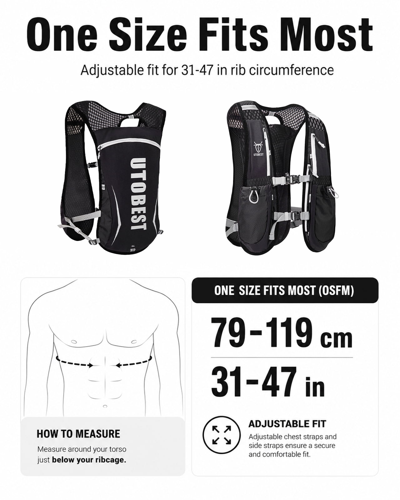 UTOBEST Running Backpacks Lightweight Hydration Pack Functional Running Vest 5L