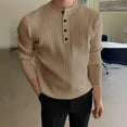thumbnail image 6 of ZCFZJW Mens Casual Waffle Knit Striped Shirts Lightweight Solid Color Long Sleeve Button Down V Neck Henley T-Shirts Trendy Workout Pullover Tops Khaki XXL, 6 of 6