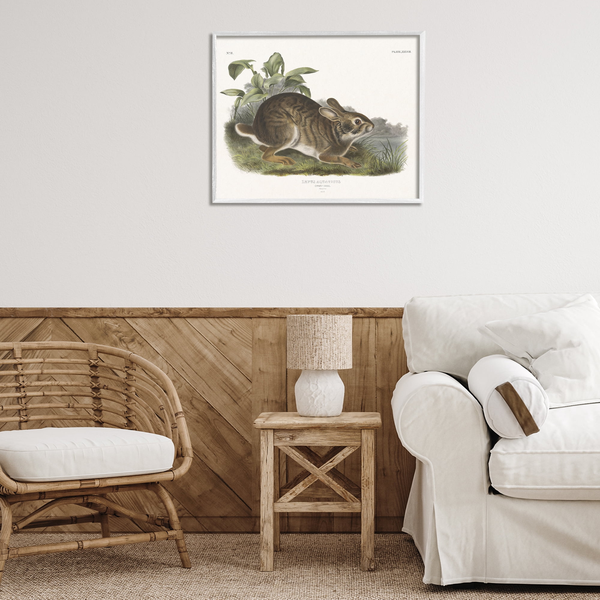 Stupell Industries Vintage Cottage Hare Animals & Insects Painting White Framed Art Print Wall Art, 30 x 24
