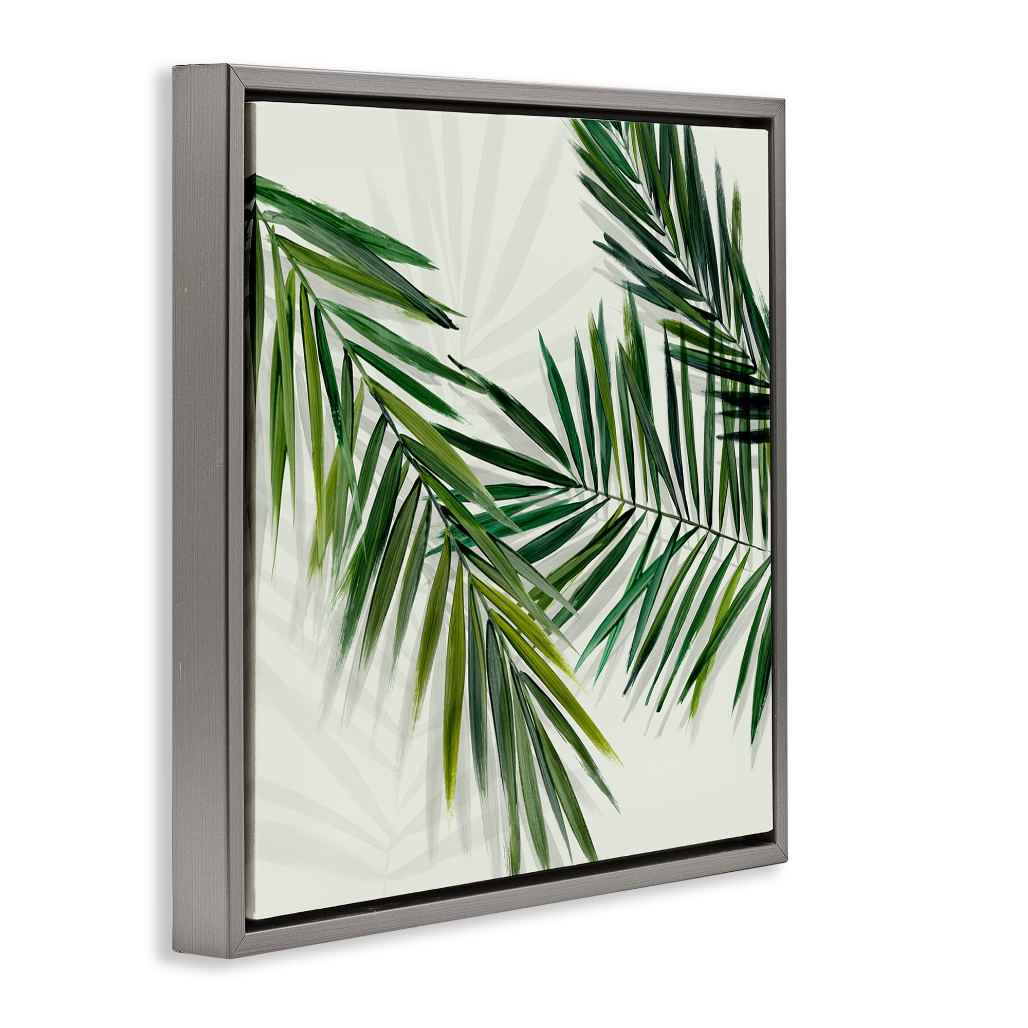 Stupell Industries Tropical Palms with Shadows Plants & Flowers Painting Gray Floater Framed Canvas Art Print Wall Art, 18 x 18
