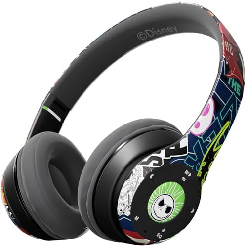 Disney Nightmare Before Christmas Jack Sticker Auriculares Bluetooth - Auriculares inalámbricos plegables sobre la oreja, micrófono incorporado, encantador diseño de Sally & Friends, para adultos y ni