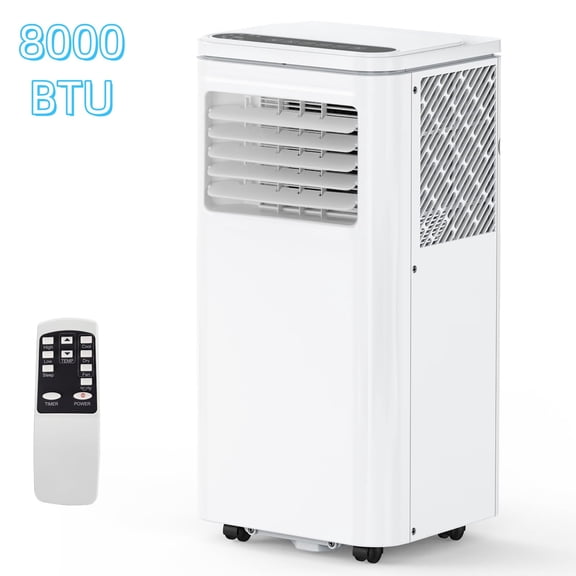 8000 BTU Portable Air Conditioner, 3-in-1 Cooling, Dehumidifier & Fan, Quiet AC Unit for Large Rooms up to 350 Sq.Ft, Window Kit, White
