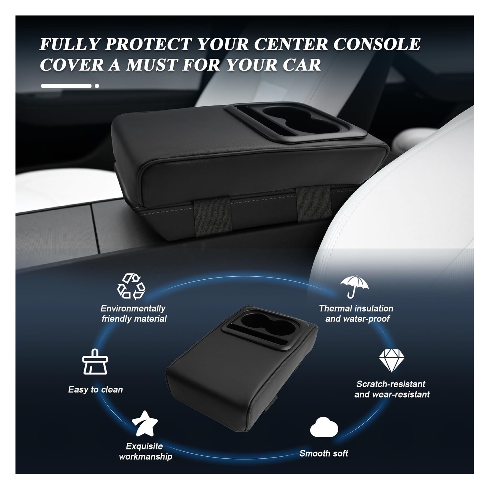 GUANGHUI Auto Center Console Armrest Pillow Arm Rest Cover Memory Foam Car Armrest Cushion with Cup Holder & Phone Holder Car Interior Accessories Armrest Booster Cushion Universal for Most Car