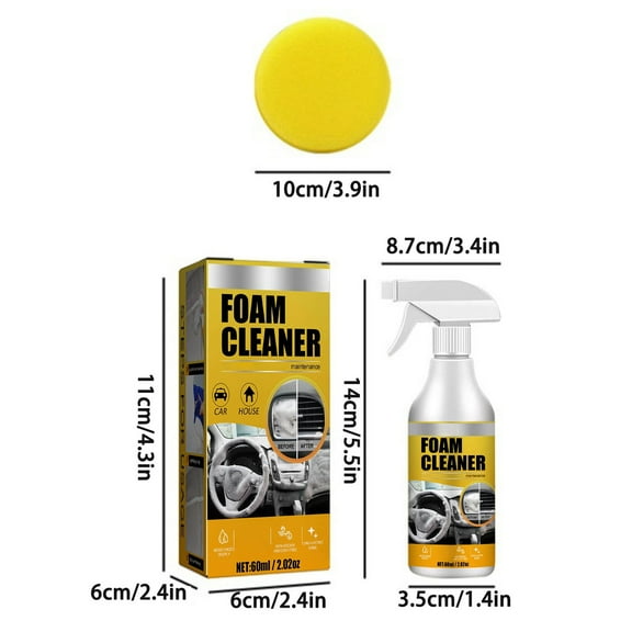Hxlamzoo Multi-Purpose Foam Cleaner for Car Interior & Home Use – 60ml with Sponge, Safe Deep Cleaning & No Water Needed, Long-Lasting Formula