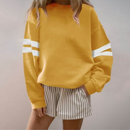 BXINGOHAI Sweatshirt for Women Oversized Crewneck Sweatshirts Long Sleeve Casual Pullover Tops Yellow S
