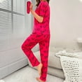 thumbnail image 2 of Christmas pajamas Women's Letter Print Short Sleeve Pajama Set With Long Pants And Sleep Casual Homewear Sleepwear Outfit, 2 of 8