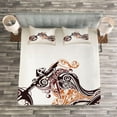 thumbnail image 4 of Ambesonne Brown Orange Quilted Bedspread Set 3 Pcs, Curvy Floral Bike, King Size, Warm Taupe Burgundy, 4 of 4