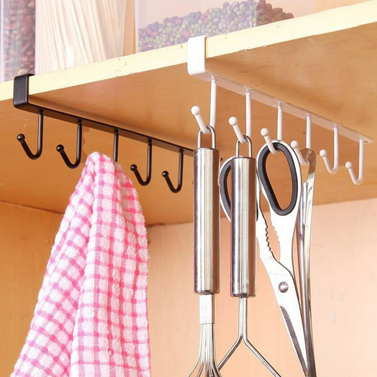 New Black 6 Hooks Cup Holder Hang Kitchen Cabinet Shelf Storage Rack  Organizer
