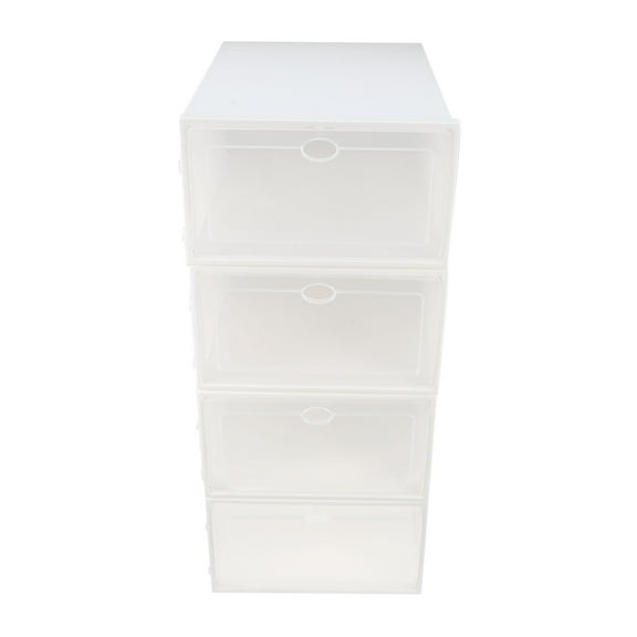 STRANDCHIC 4-Pack Stackable Plastic Shoe Storage Organizer Boxes with Transparent Lids for Easy Viewing and Space Saving