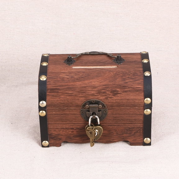 Coin Bank, Safe Piggy Bank, Coin Bank with Lock, Mini Money Bank, for Kids and Adults - Treasure Chest Design Handmade