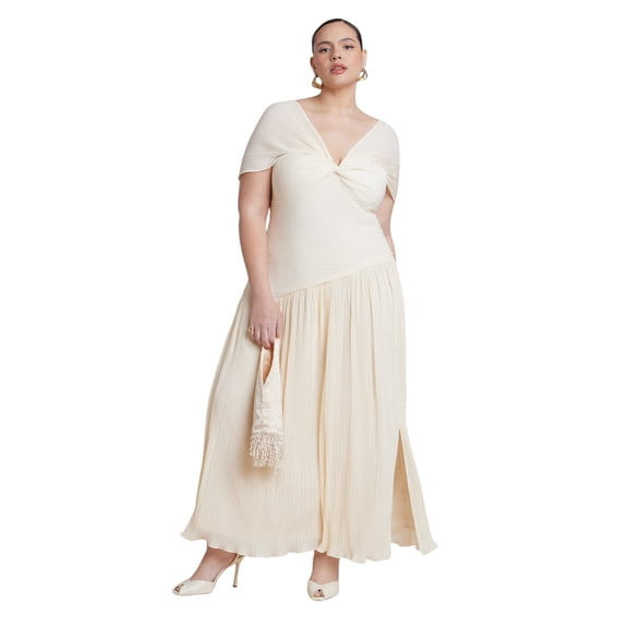 ELOQUII Women's Plus Size Twist Detail Pleated Chiffon Dress