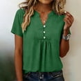 thumbnail image 2 of Agkizg Women's Solid Color Blouse V Neck Button Down Short Sleeve Loose Fitting Casual Tunic Top, 2 of 5