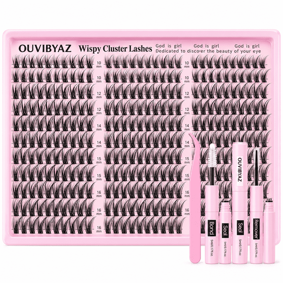 Lash Clusters Kit Wispy Eyelash Clusters Lashes Natural DIY Lash Extension Kit 10-16mm Cluster Eyelash Extensions Kit 300pcs C Curl Individual Lashes Cluster Eyelash