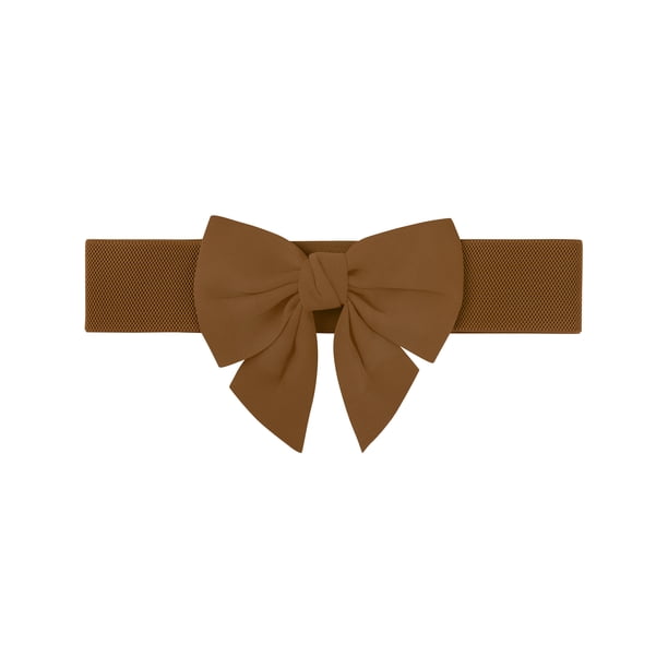 CINTURÓN ELÁSTICO ANCHO PARA MUJERES TALLA PLUS INSPIRADO EN CHIC, DECORACIÓN DE CINTURA CON LAZO, CINTURONES DE MODA VERSÁTILES 31.9-39.4" Café