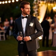 Cloudstyle Mens Slim Fit Double-Breasted Peak Lapel Suit Set - Business Casual Blazer & Trousers with 7 Pockets