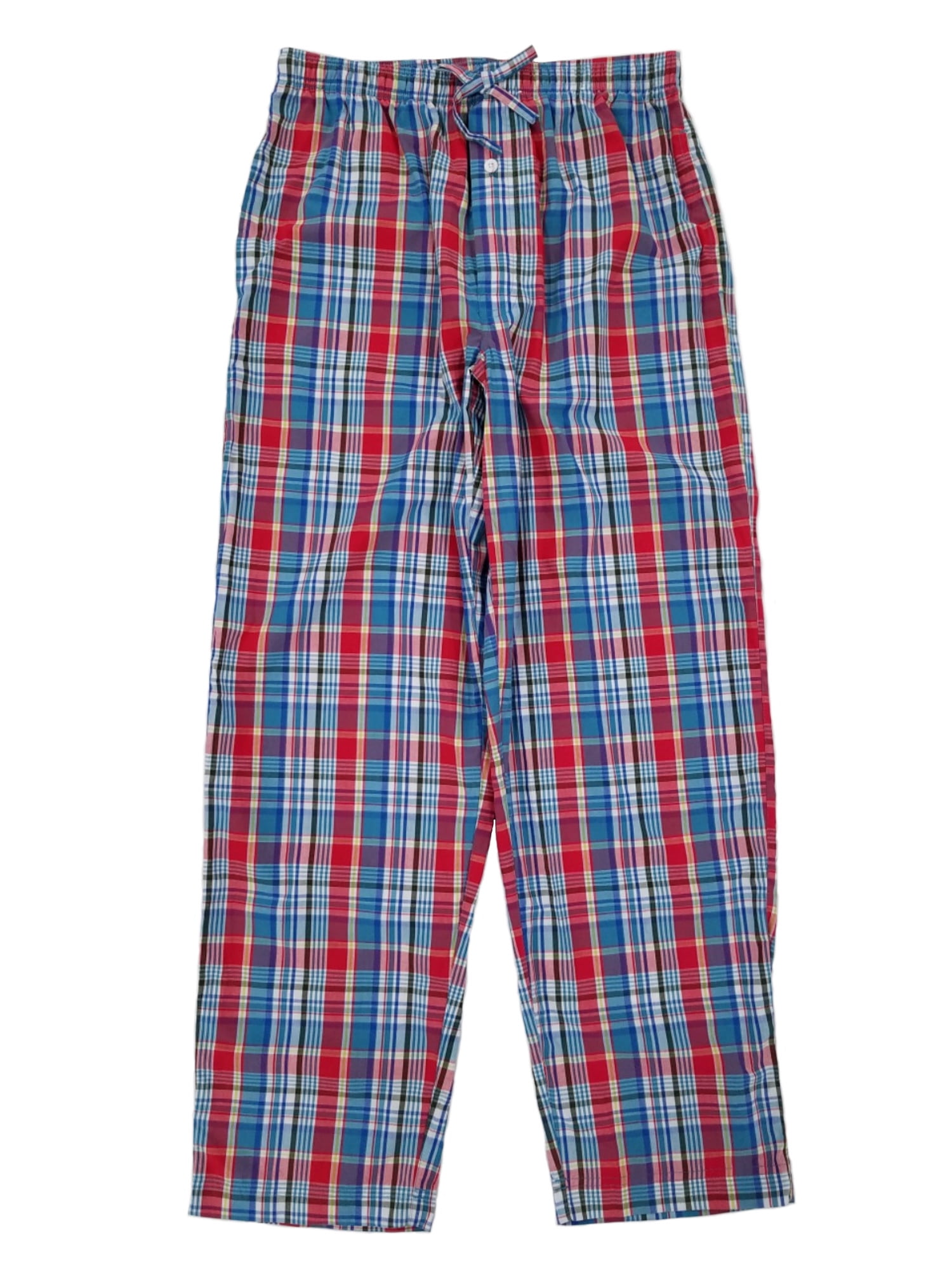 Stafford Mens Red Blue Madras Plaid Woven Lounge Pants Sleep Pants