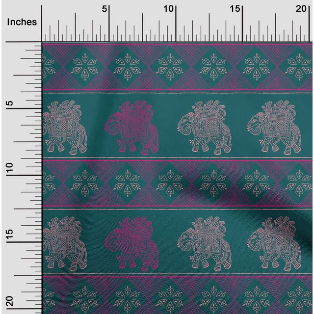 oneOone Polyester Lycra Fabric Floral & Elephant Block Printed Craft Fabric BTY 56 Inch Wide