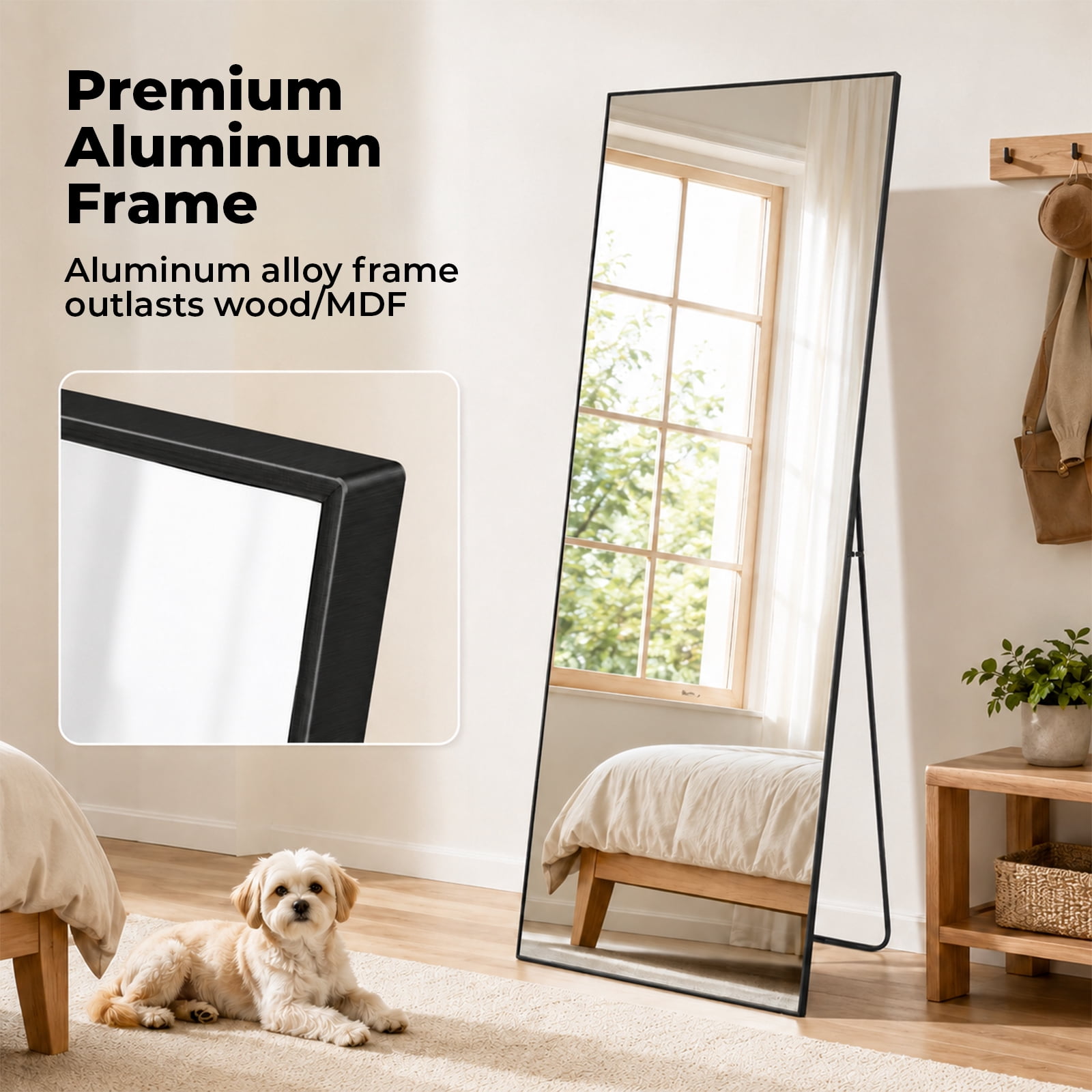 Alvantor Wall Full Length Mirror, Standing Mirror Full Body with Aluminium Frame, Cloakroom Modern Simple Home Decor, Can Be Hanging, Leaning or Wall