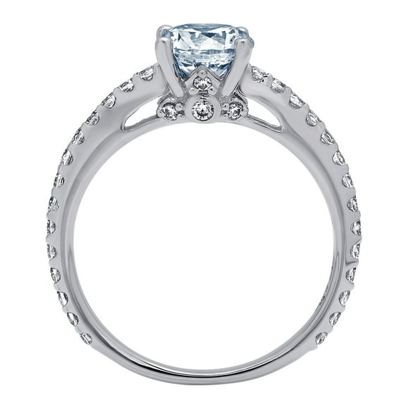 1.465 ct Round Cut Natural Swiss Blue Topaz Solitaire with Accents Engagement Ring for Women in 18K White Gold