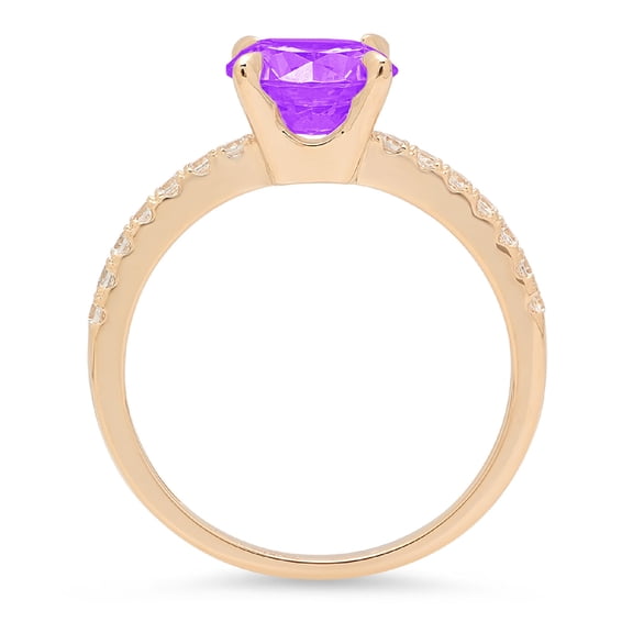 1.71 ct Round Cut Natural Amethyst Solitaire with Accents Engagement Ring for Women in 18K Yellow Gold