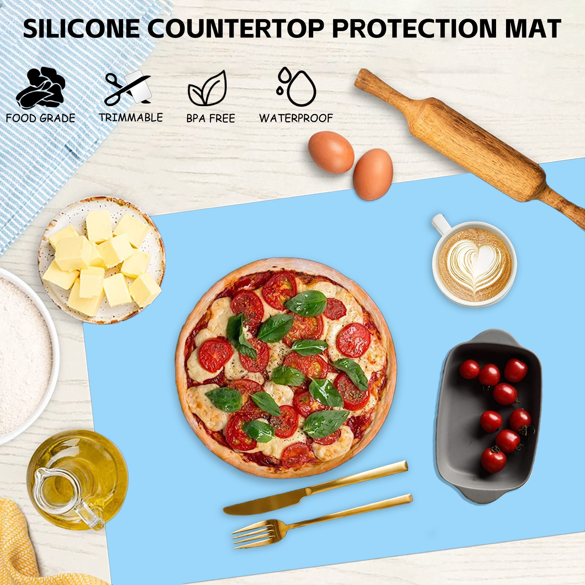 Silicone Mat for Countertop 24 x 16 x 0.06 Thick Silicone Kitchen  Counter Mat - 0.2 Raised Edge Multipurpose Mat with Lip Toddler Placemat