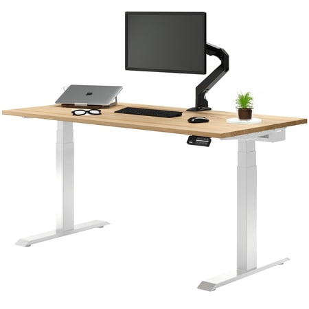 Desky Dual Hardwood Sit Stand Desk - White Ash / 60 X 30 Inches / White