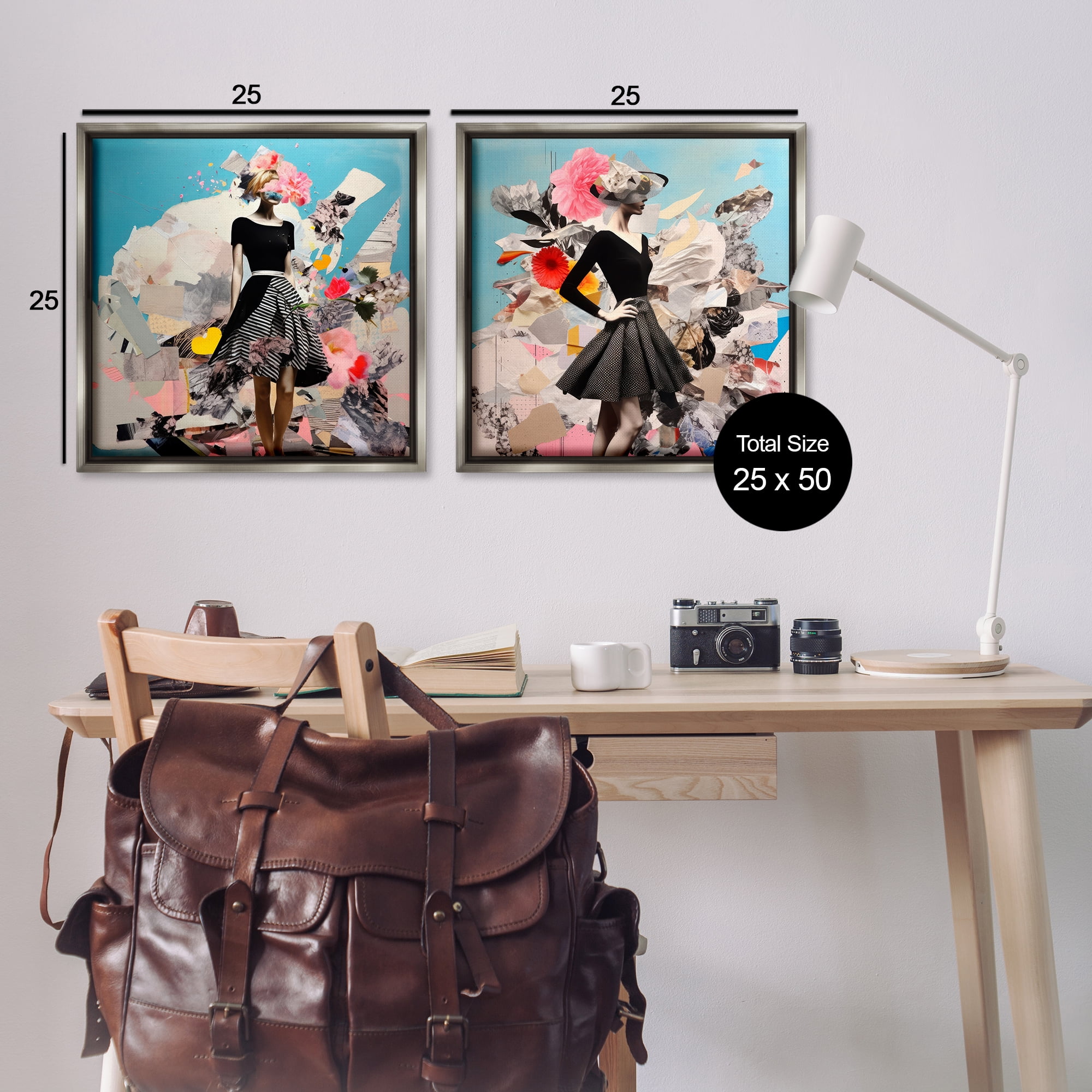 Stupell Industries Glam Fashion Figure Pose People Painting Gray Floater Framed Canvas Art Print Wall Art, 25 x 25, Set of 2