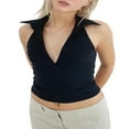 thumbnail image 4 of Women Summer Halterneck Tops V-neck Solid Color Backless Crop Tops, 4 of 8