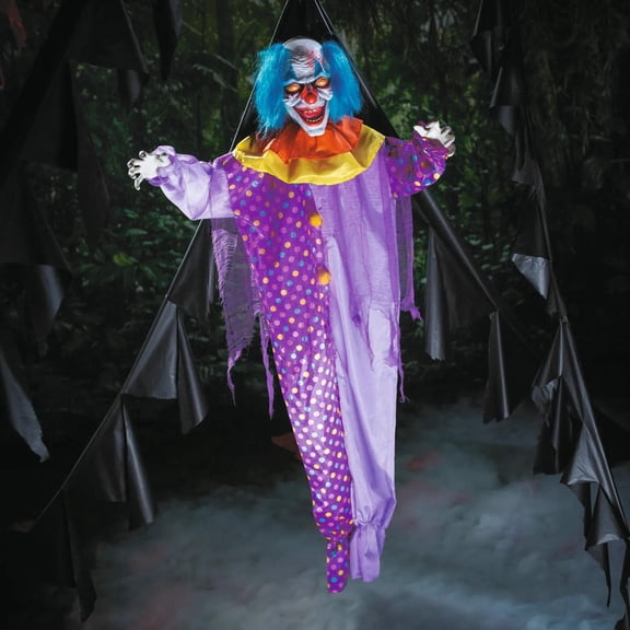 6 Ft. Talking Hanging Purple Clown Halloween Decoration