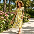 thumbnail image 4 of Womens Summer DressesShort Sleeve Wrap V-Neck Hight Waist Sundress A-Line Beach Vacation Dresses 2026, 4 of 7