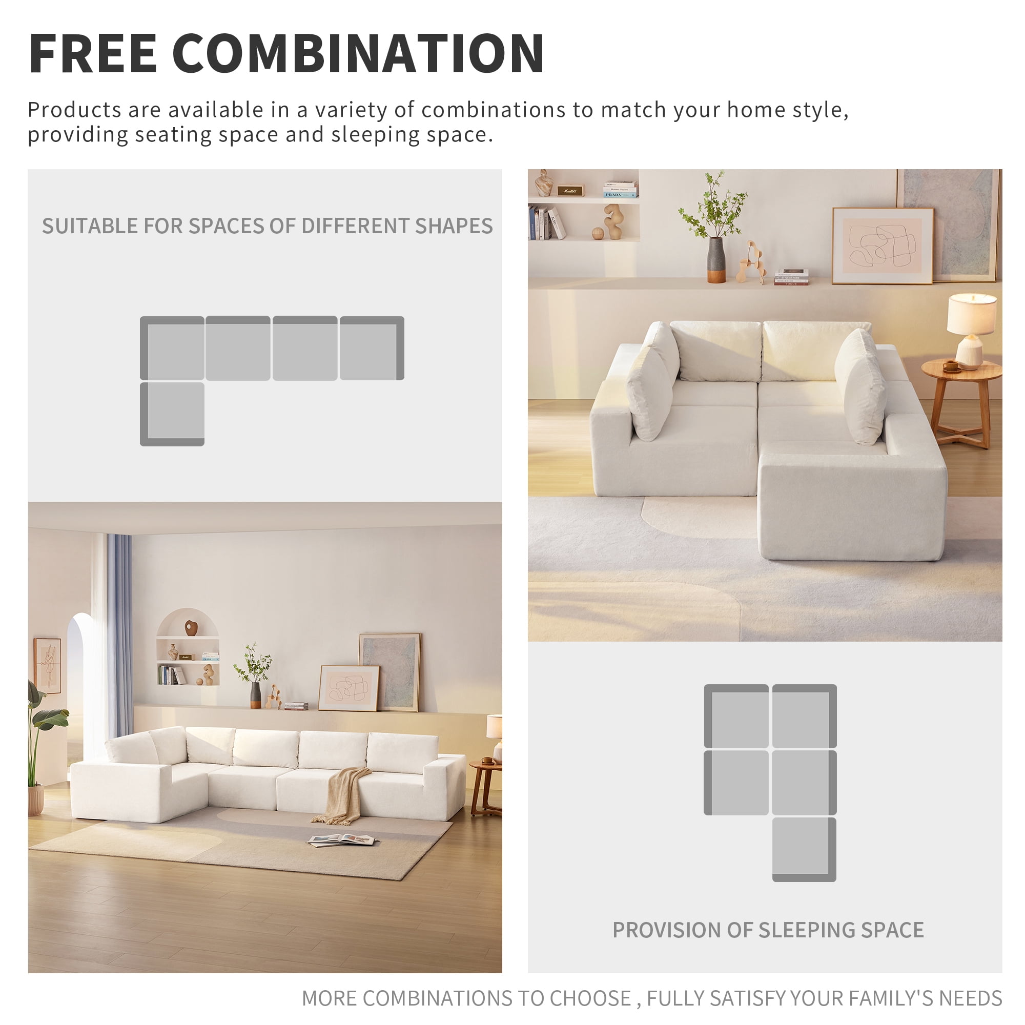 DEALTOPS L Shaped Sectional Sofa Couch, Pure Sponge Sleeper Sofa for Living Room, No Assembly Required, White