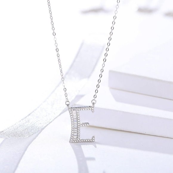 HUGFEGWE 26 Alphabet Letter Pendant Necklace A to Z Diamond Initial Necklace with Tennis Chain Party Wedding Gift for Women Girls(E) CJB91-64274