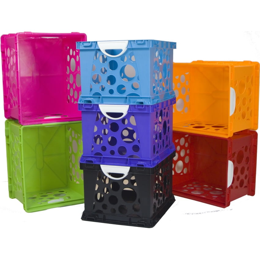 Storex Large Storage and Filing Crate with Comfort Handles, Blue/White