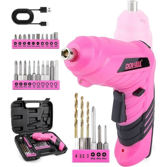 DOWELL Power Electric Cordless Screwdriver Set Rechargeable 3.6V Power Screwdriver Kit Tools for Women with 28pcs Accessories Pink