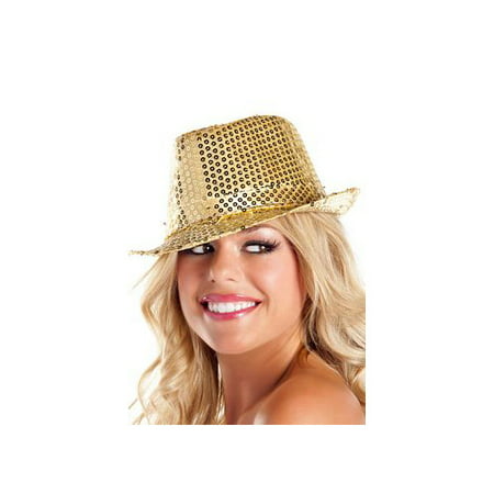 Gold Sequin Fedora Hat BW0708 Gold One Size Fits All, One Size Fits All