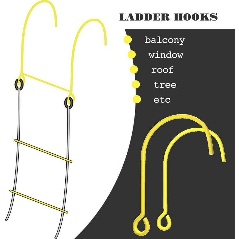 Isop Window Hooks for Fire Escape Ladders, 2 Hooks | Iron Hooks for Rescue Rope Ladder, Emergency Hook Set Fits Most Windows - Great with Carabiners
