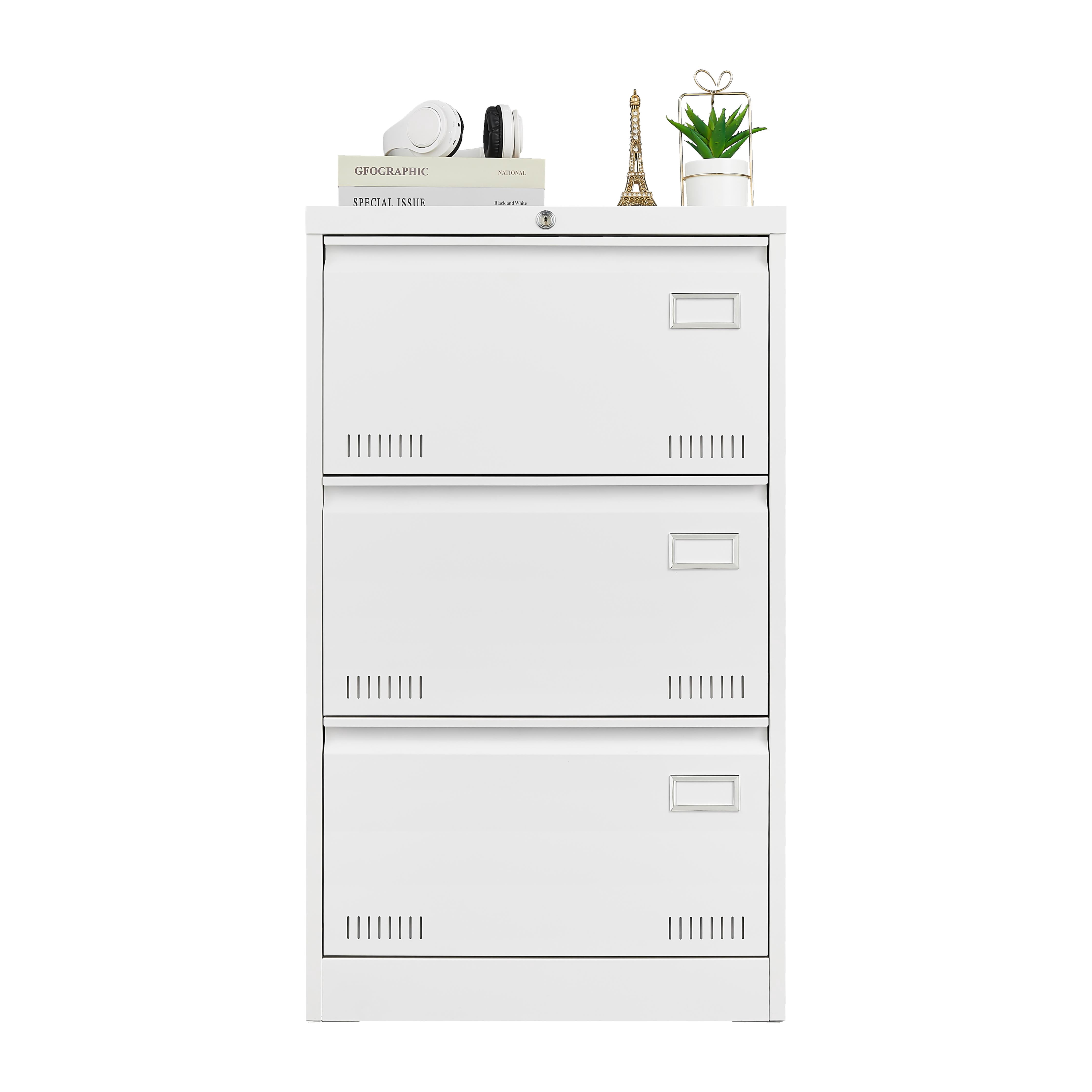 Syngar Metal Lateral File Cabinets with Lock, 3 Widened Drawer Large Filing Cabinet, Lockable Storage Cabinet for Legal/Letter/A4/F4 Size Home Office, White