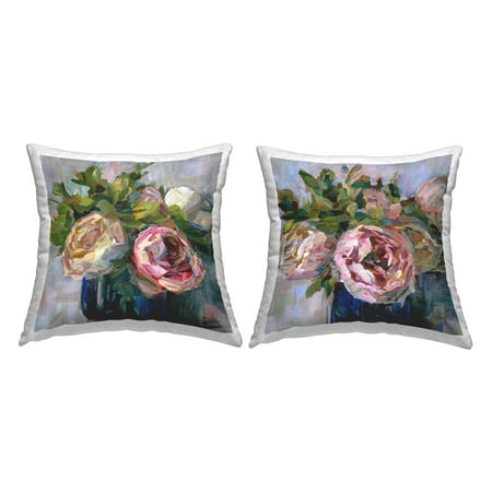 Stupell Industries Pink Modern Rose Bouquets Square Decorative Printed Throw Pillow, 18 x 18, Set of 2