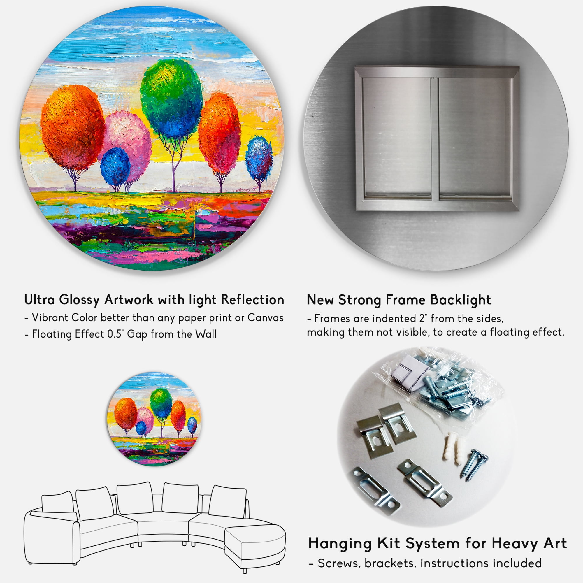 Designart 'Ornamental Colourful Trees VI' Modern Circle Metal Wall Art 36x36 - Disc of 36