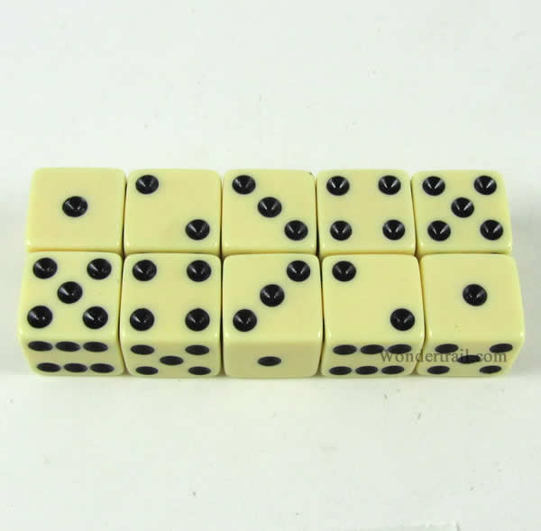 NEW 9 OPAQUE IVORY DICE w/ BLACK PIPS 16mm FREE SHIPPING 