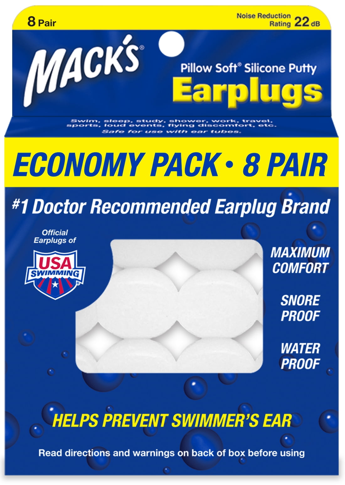Mack's Pillow Soft Silicone Earplugs, 8 Pair The Original Moldable