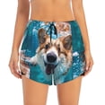 thumbnail image 2 of Balery Sea Swimming Corgi Pattern Women's Running Shorts with Liner 2 Pockets Elastic Workout Athletic Gym Yoga Shorts-Large, 2 of 7