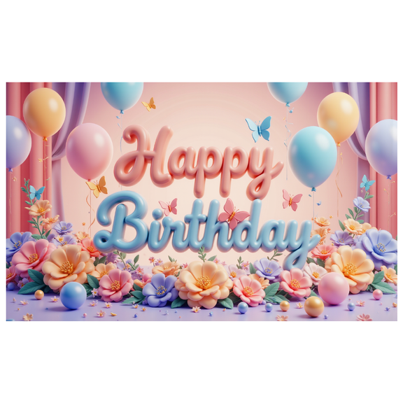 Floral Design Banner Pastel Colors Birthday Party Decorative for Birthday Party Kids Celebration Indoor Event