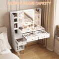 thumbnail image 4 of Kojooin Modern Vanity Desk with Lighted Mirror, LED Cabinet, USB Charging Station, Drawers and Cushioned Stool, 4 of 7