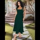 thumbnail image 4 of Vestido de Verano con Escote Cuadrado y Volantes para Mujer, Ideal para Bodas, Fiestas, Damas de y Salidas Nocturnas. Verde Oscuro L, 4 of 8