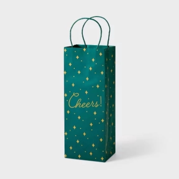 'Cheers' Wine Gift Bag Green/Gold - Spritz