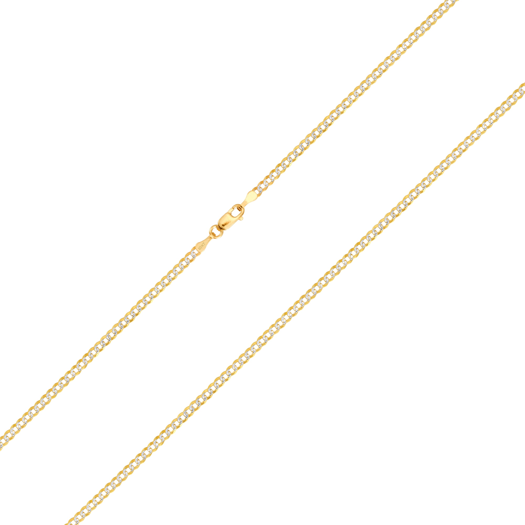 Nuragold 10k Real Yellow Gold Solid Cuban Curb Link 2.5mm Diamond Cut Pave Chain Bracelet or Anklet (7"-9") Two Tone Italian Jewelry for Men & Women