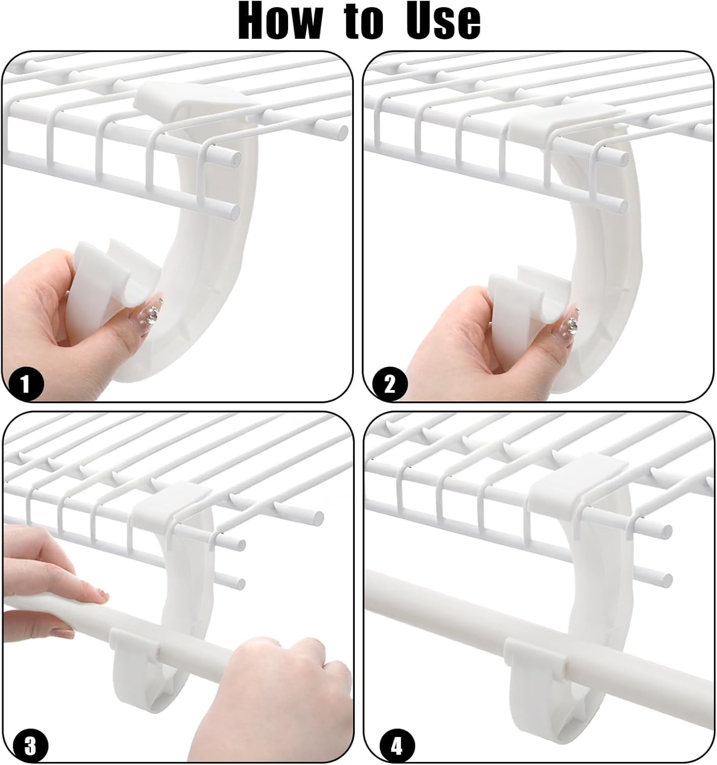 RGHJAR-10 Pcs Hanging Closet Rod Support, Plastic Closet Rod Brackets for Hanging Clothes, 3/4 Wardrobe Clothes Rods Bracket, Sturdy J-Shaped Hooks for Cabinets Storage and Curtain, White