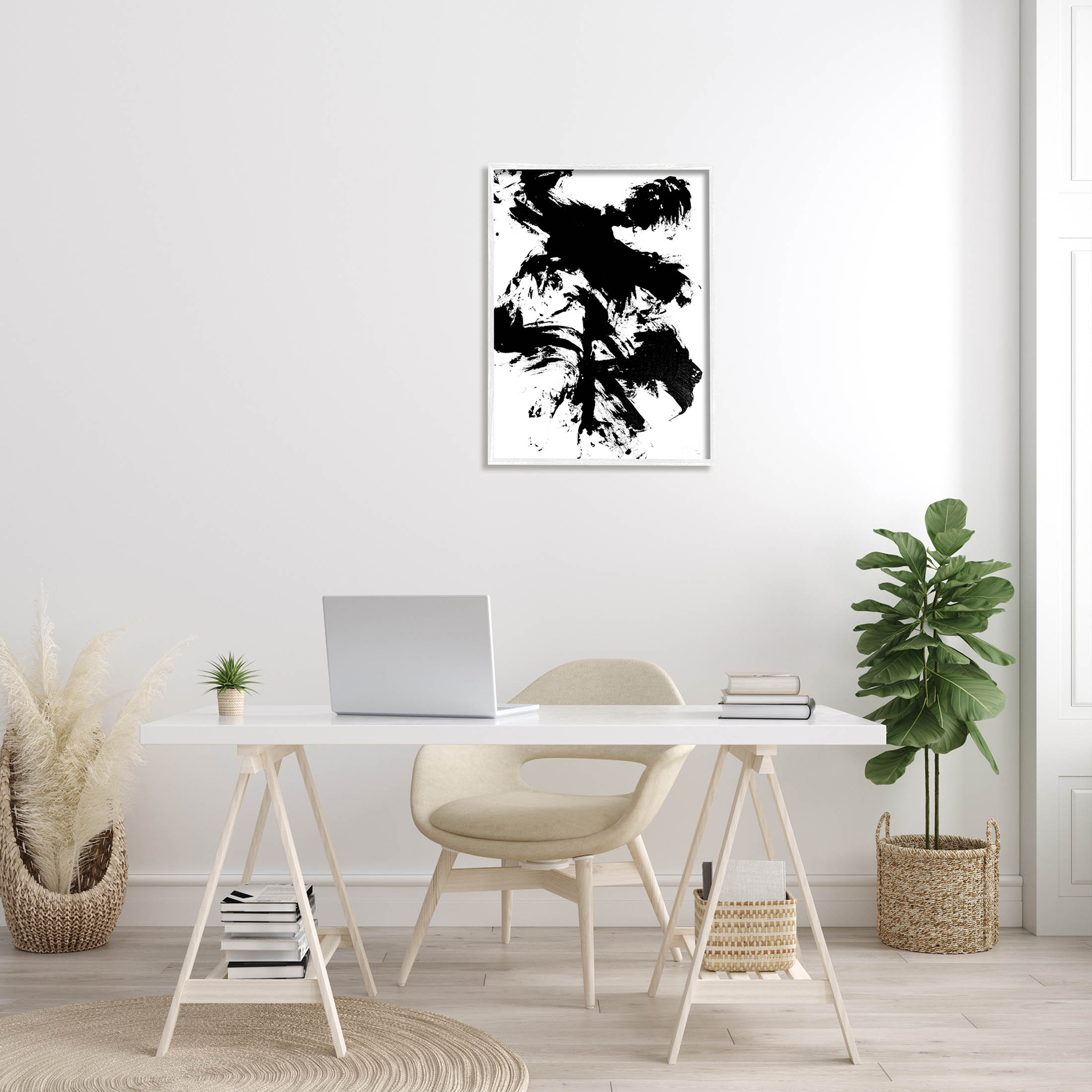 Modern Silhouette Brushed Shape Abstract Graphic Art White Framed Art Print Wall Art