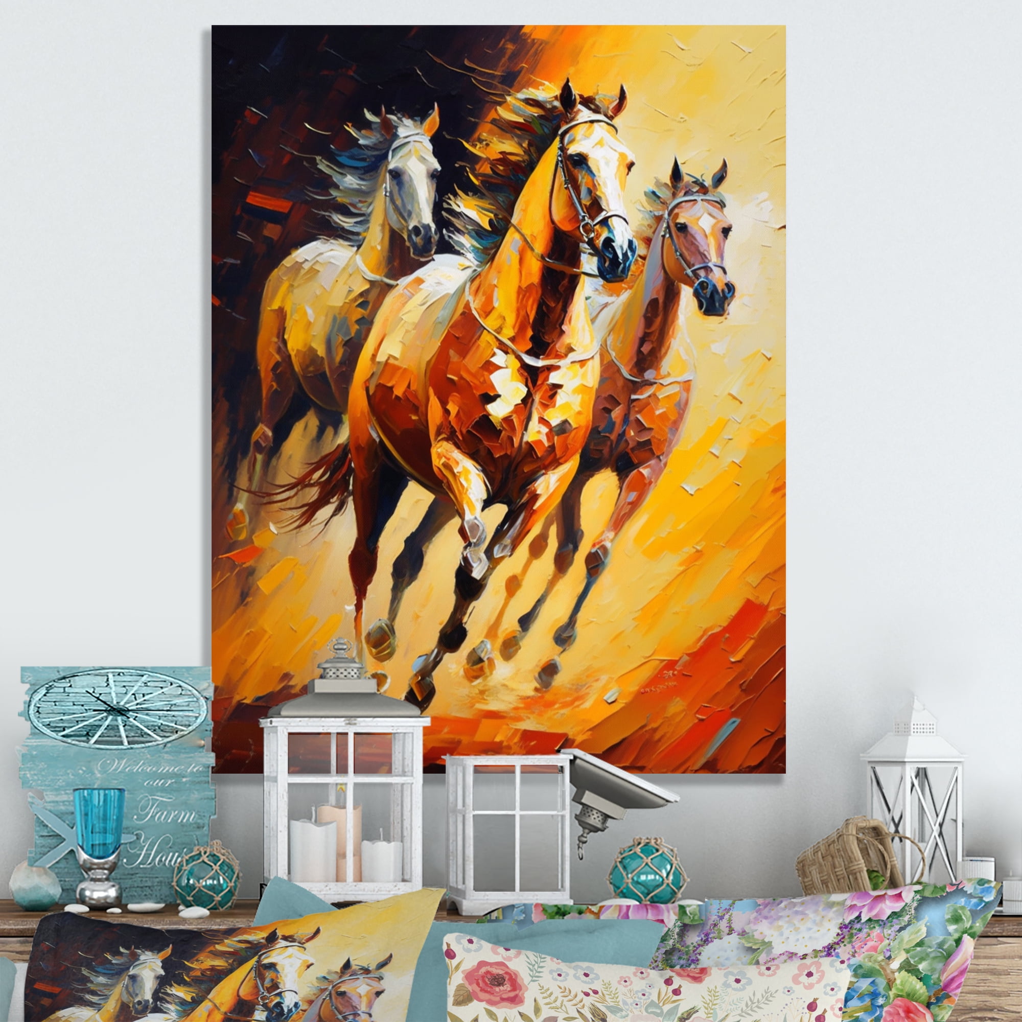 Designart Two Horses Running IV Canvas Wall Art